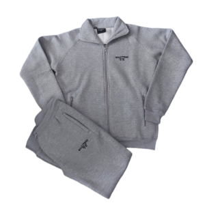 Grey fitted tracksuit, with Chenille Embroidery 80% cotton 20% Polyester